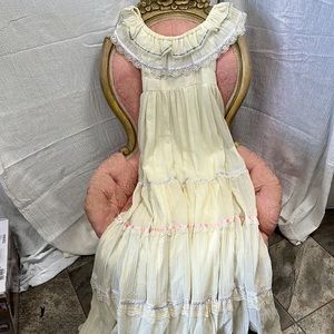 RARE 70s Gunne Sax Dress, Ivory with pink and lavender trim.